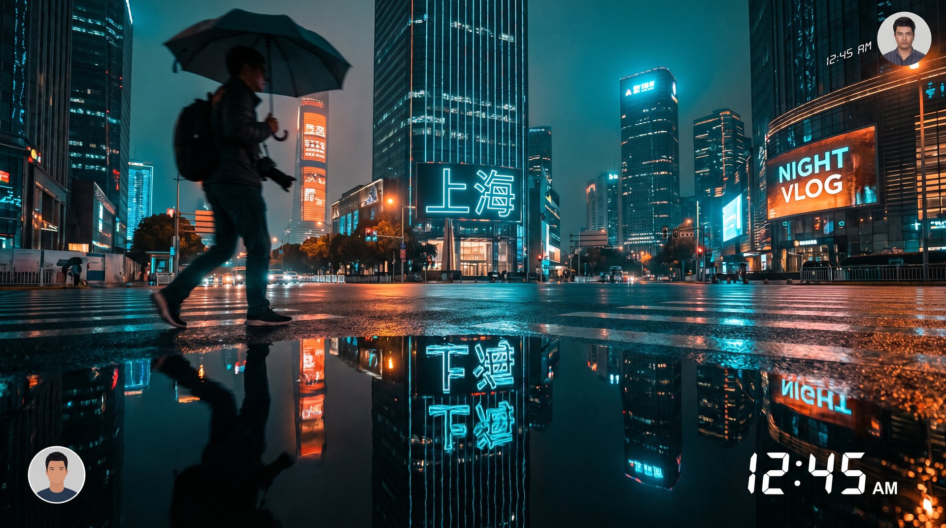 AI换脸城市夜景视频